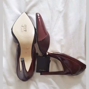NWT Zara Pointy Toe Wine Pumps Heels Size 5.5